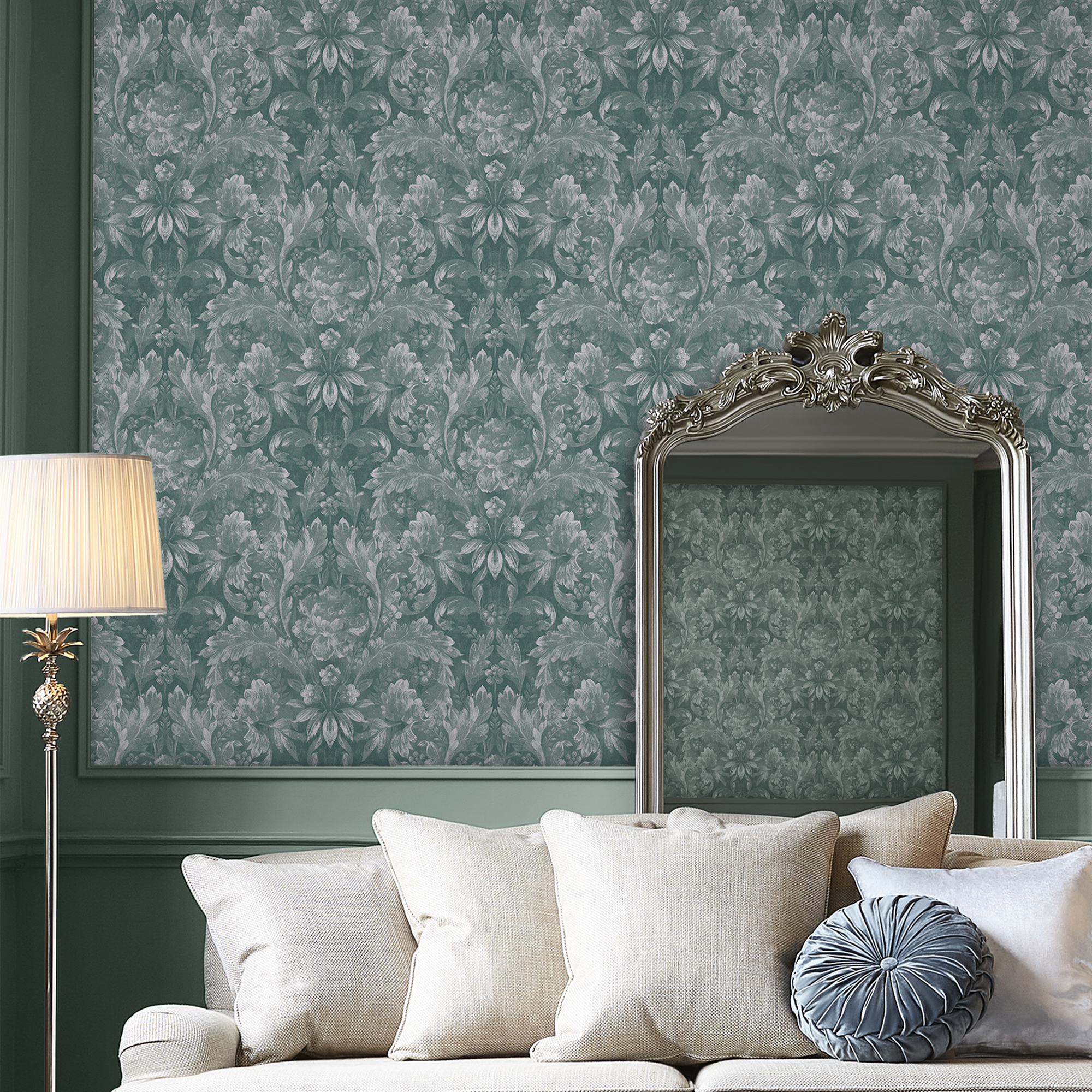 Apolline Floral Wallpaper 119842 By Laura Ashley In Jade Green